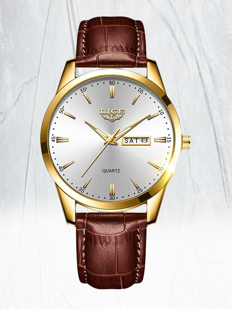 LIGE Orologio Uomo Moda MLG9839, Quarzo Giapponese, Cronografo, Data, Vetro Minerale, Cinturino Pelle Marrone, 42mm
